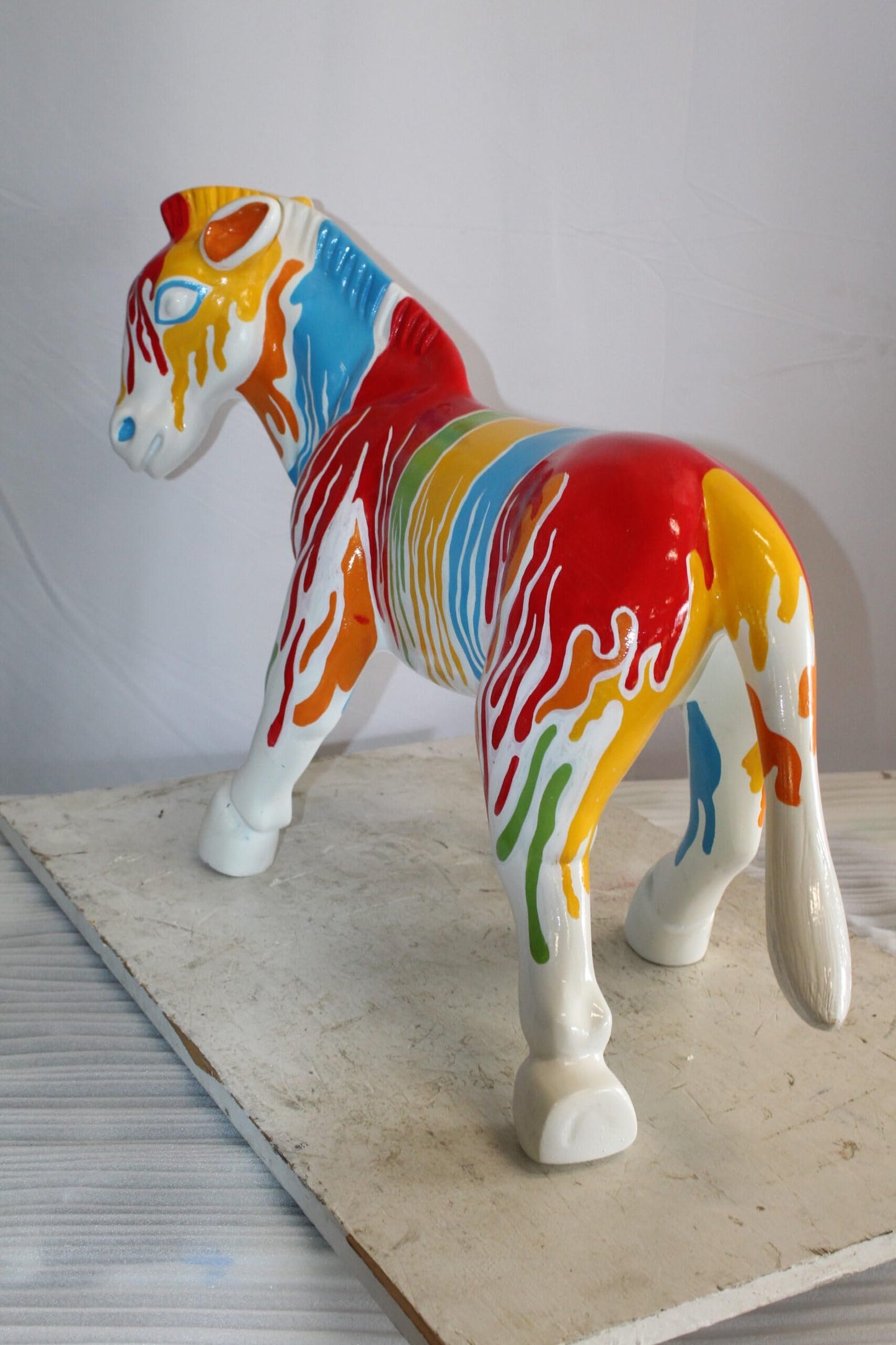 A Burst of Color Dripping Paint Fiberglass Donkey Statue 33" x 11" x 21"H