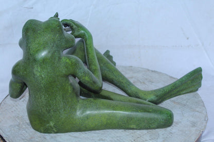 Musical Frog Playing Flute Bronze Statue with Green Patina 20" x 18" x 12"H