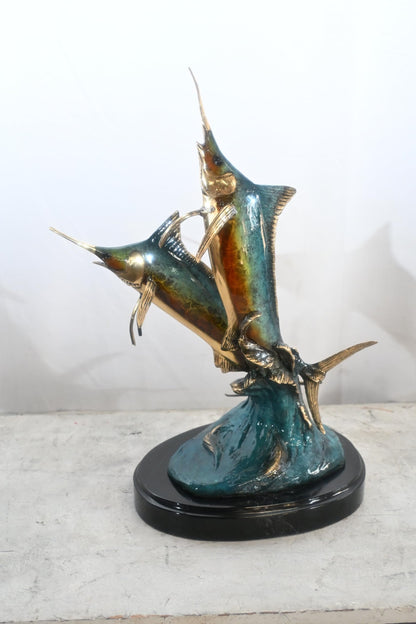Marlin Pair Circular Formation Bronze Sculpture 17"x12"x21"H