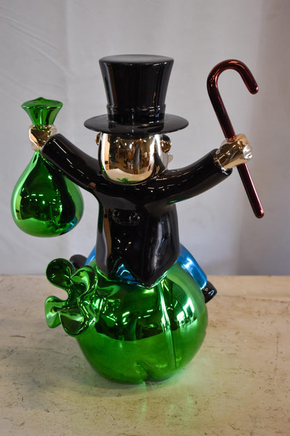 Joyous Monopoly Man Sitting on Money Bag Resin Statue 12" x 10" x 16"H