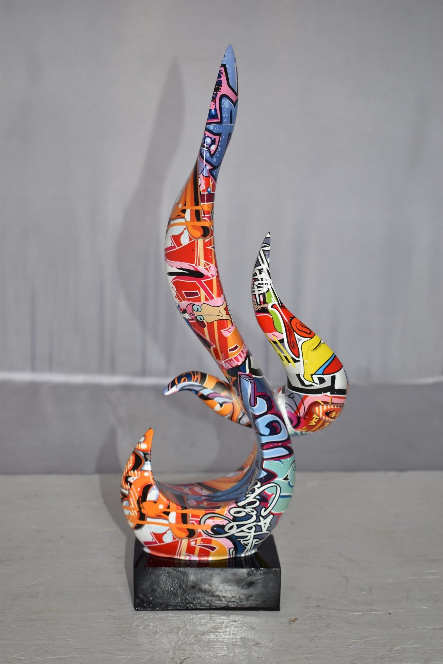 Modern Art Abstract of Fire Painted Graffiti Style Resin Statue  6" x 3" x 16"H