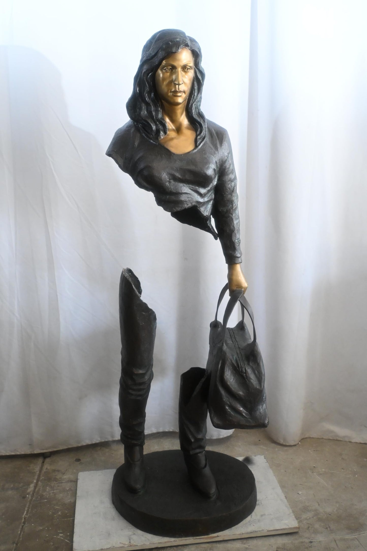 Bronze Saleswoman Statue with Handbag Abstract Figurine 24"x20"x70"H