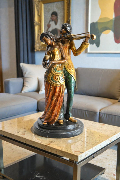 Romantic Couple Bronze Statue Violin Marble Base Music 11"x10"x19"H