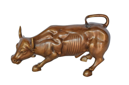 Wall Street Bull replica bronze statue - Size: 15"L x 7"W x 9"H.