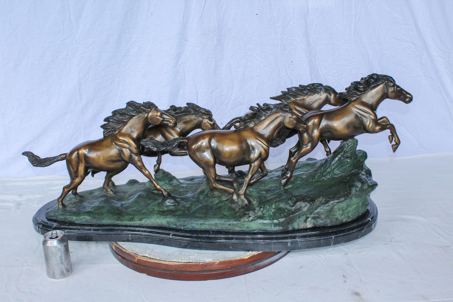 Running Horses Bronze Statue on Marble Base 47" x 20" x 17"H