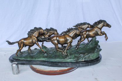 Running Horses Bronze Statue on Marble Base 47" x 20" x 17"H