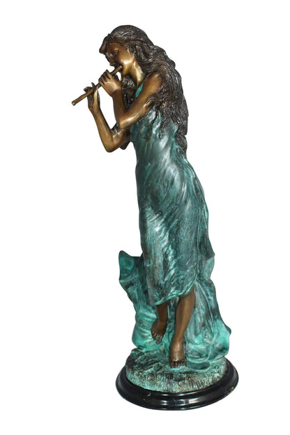Musical Girl Bronze Statue -  Size: 8"L x 7"W x 19"H.