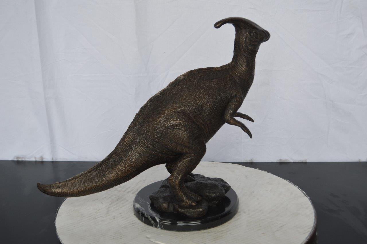 Parasaur Dinosaur Bronze Statue -  Size: 11"L x 23"W x 18"H.