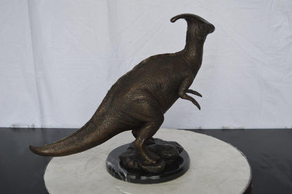 Parasaur Dinosaur Bronze Statue -  Size: 11"L x 23"W x 18"H.