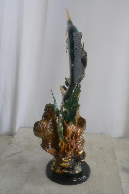 Bronze Sailfish Sculpture on Coral Seaweed Base Marble 11"x7"x24"H