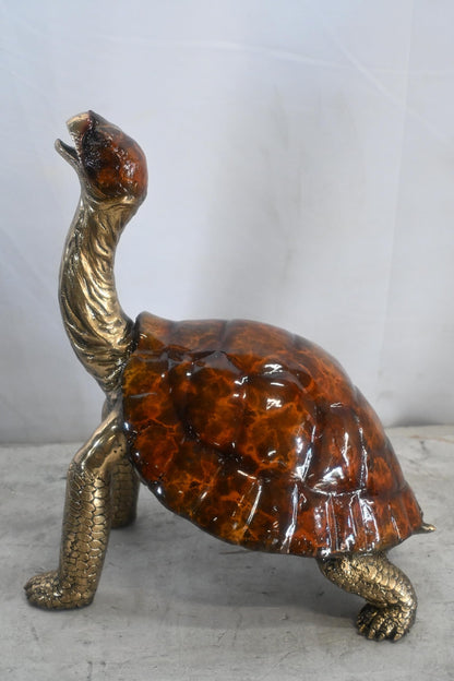 Bronze Tortoise Sculpture Amber Shell Gold Accents 12"x10"x16"H