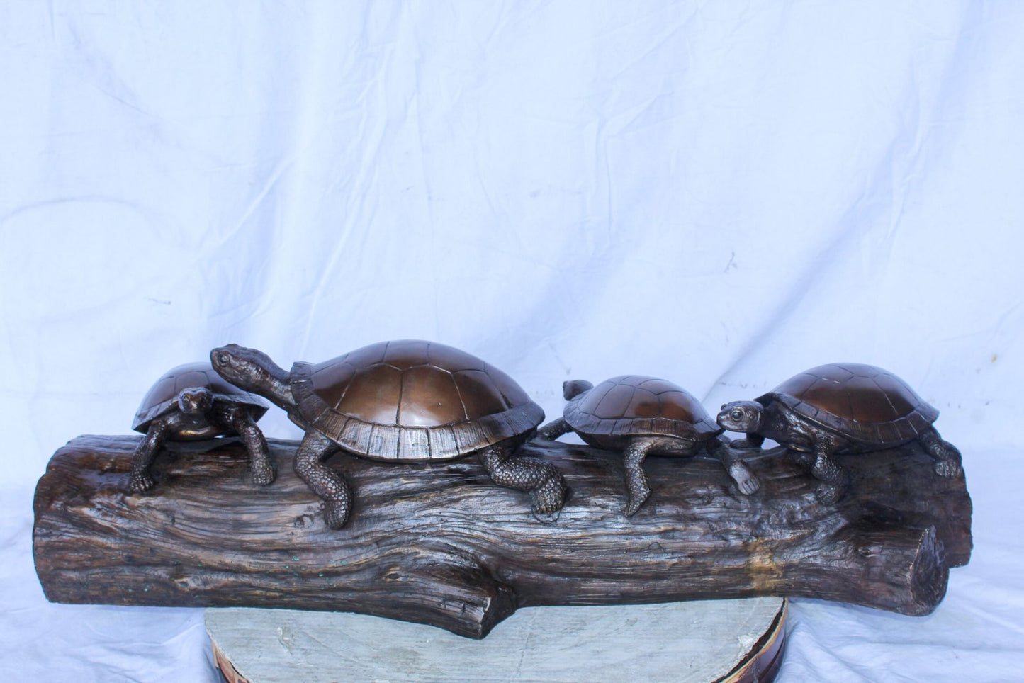 Four Turtles on Tree Log Bronze Statue, Charming Wildlife Decor 39" x 15" x 10"H