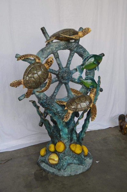 Sunken Boat Anchor W Turtles, Fish Bronze Statue -  Size: 39"L x 23"W x 51"H.