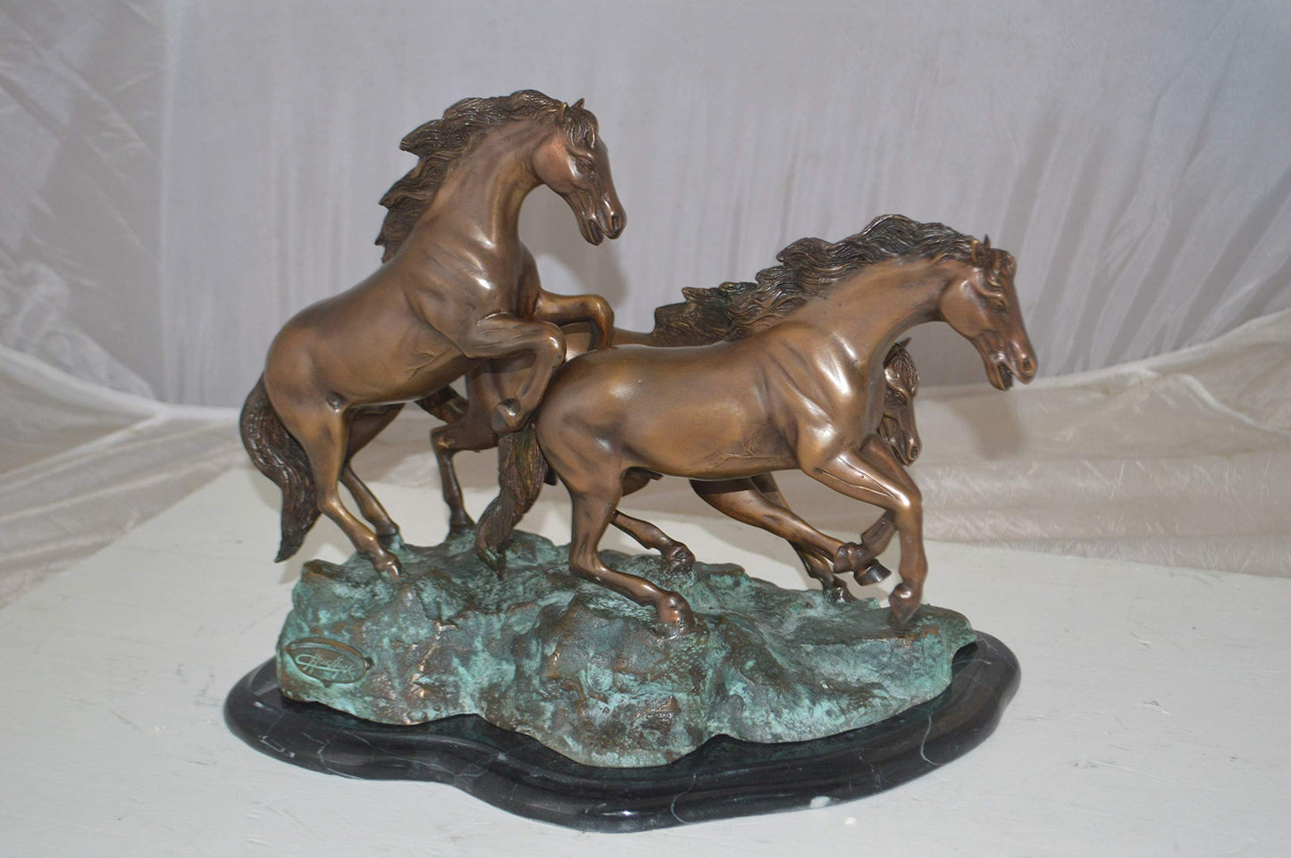 Three horses running Bronze Statue -  Size: 11"L x 18"W x 13"H.