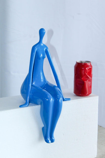 Modern  Abstract Art Resin Statue Sitting On Edge Female Figure 8" x 6" x 15"H