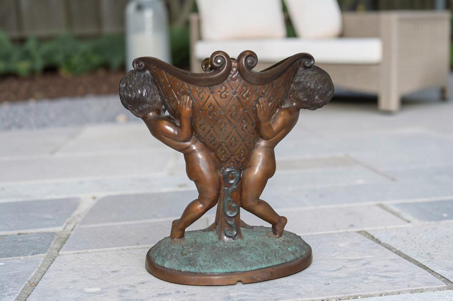 Two Kids Holding a Pot Bronze Statue Fountain -  Size: 28"L x 17"W x 29"H.