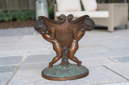 Two Kids Holding a Pot Bronze Statue Fountain -  Size: 28"L x 17"W x 29"H.