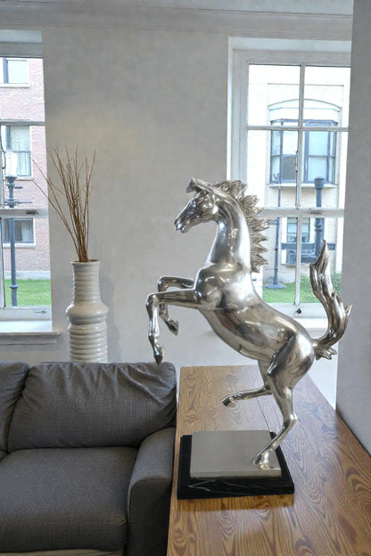 Ferrari Prancing Horse Bronze Silver Finish Sculpture 20"x9"x29"H