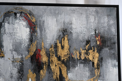 Ferris Wheel Abstract Canvas Painting Gray Gold Framed Art 41"x61"