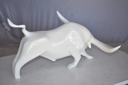 Modern Art of a White Bull Made of Resin Statue Size: 17" x 14" x 10"H