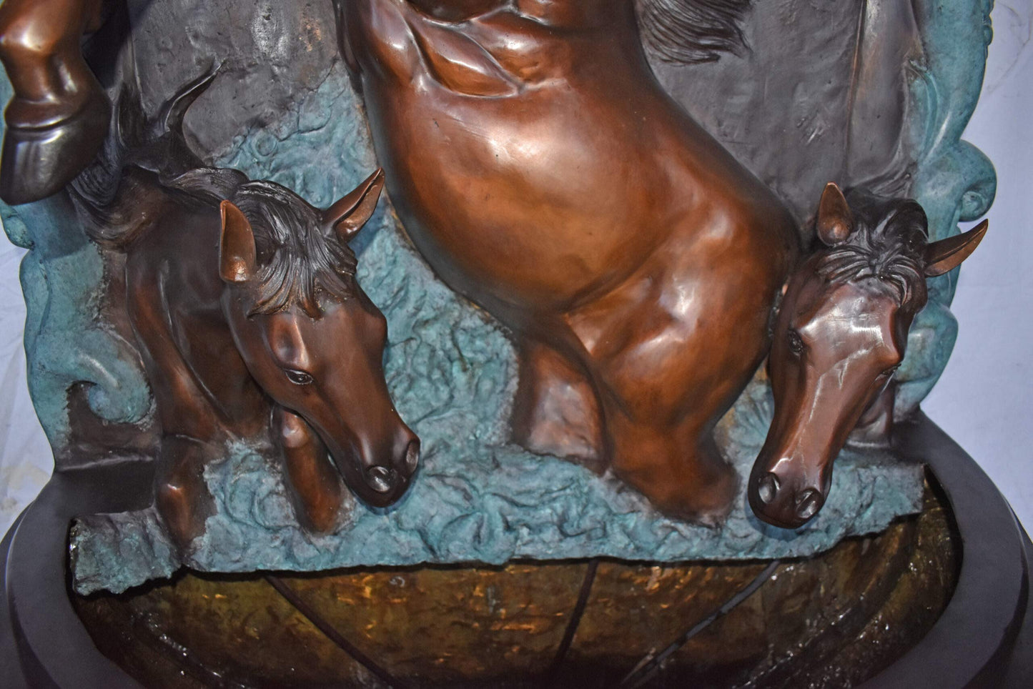 Wall Fountain with Three Horses Made of Bronze Statue - Size: 46" x 21" x 69"H