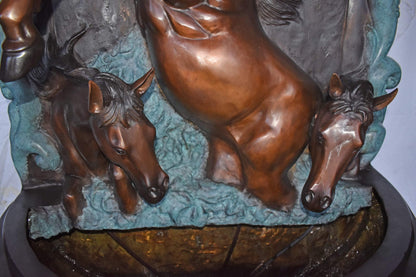 Wall Fountain with Three Horses Made of Bronze Statue - Size: 46" x 21" x 69"H