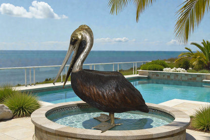 Upright Pelican Bronze Statue Fountain - Size: 46"L x 20"W x 44"H.