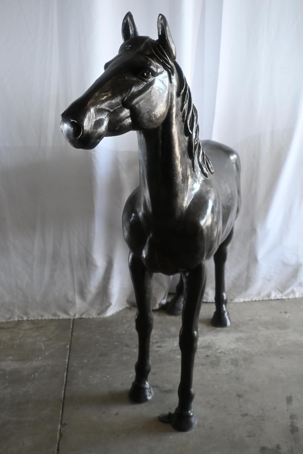 Life Size Standing Silver Horse Large Aluminum Sculpture 76"x19"x65"H