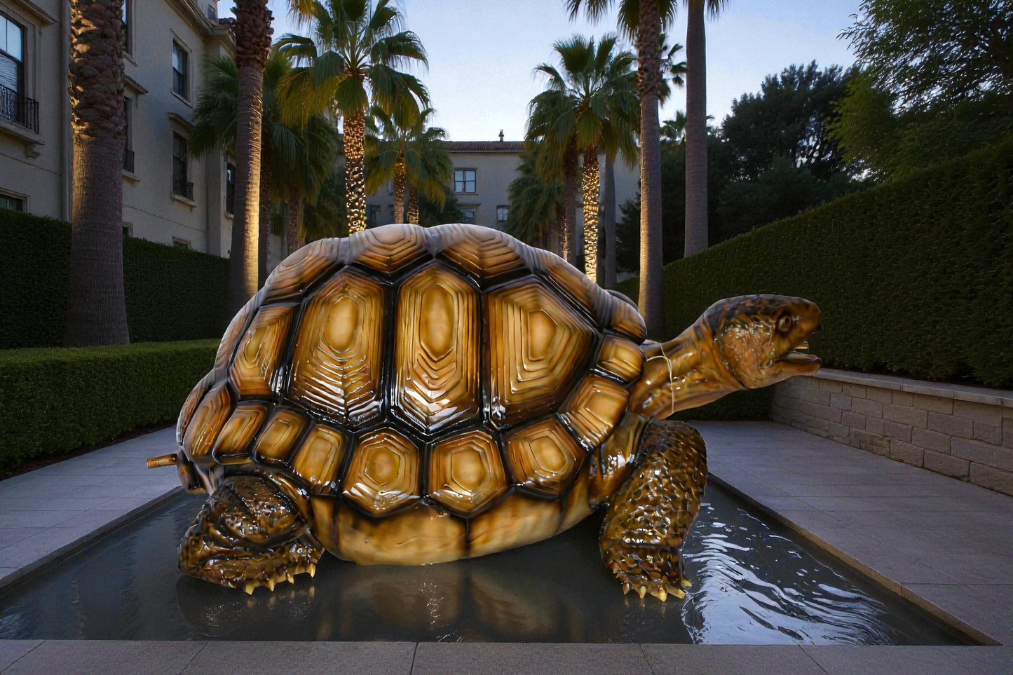 Giant Tortoise Turtle Fountain Light Brown Finish Bronze Statue  24"x 38" x 16"H