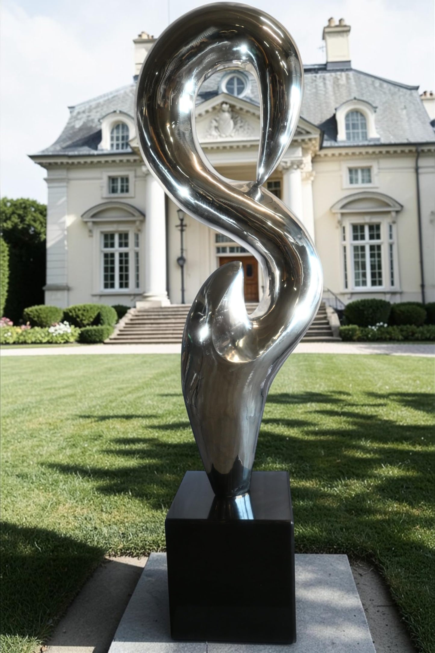 Giant Abstract Stainless Steel Sculpture on Marble Base 35"x25"x98"H