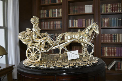 Horse With Carriage Resin Statue with Silver Coating Size: 17" x 10" x 10"H