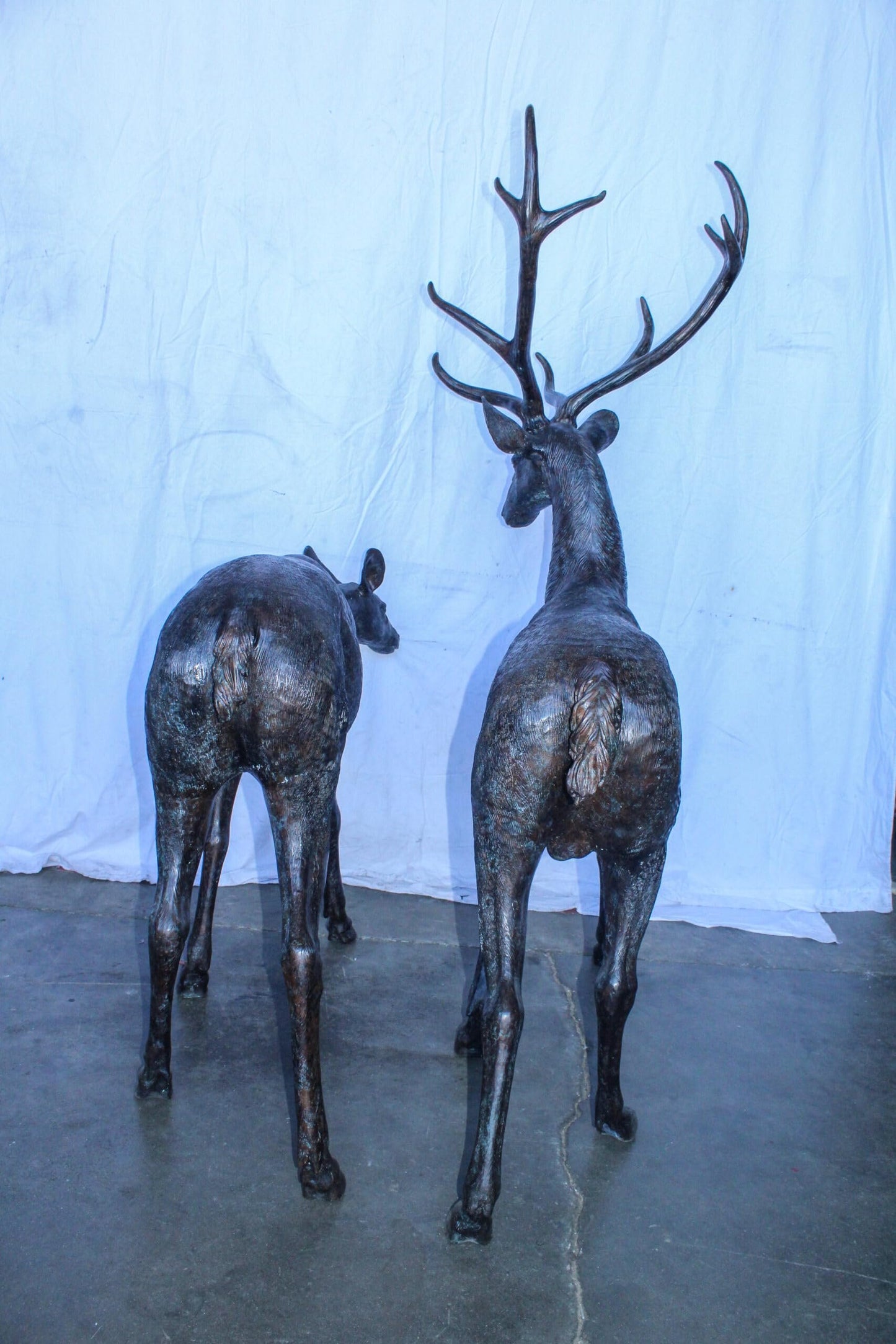 Life Size Bronze Statues of a Pair of Deer, Wildlife Display 58" x 18" x 58"H