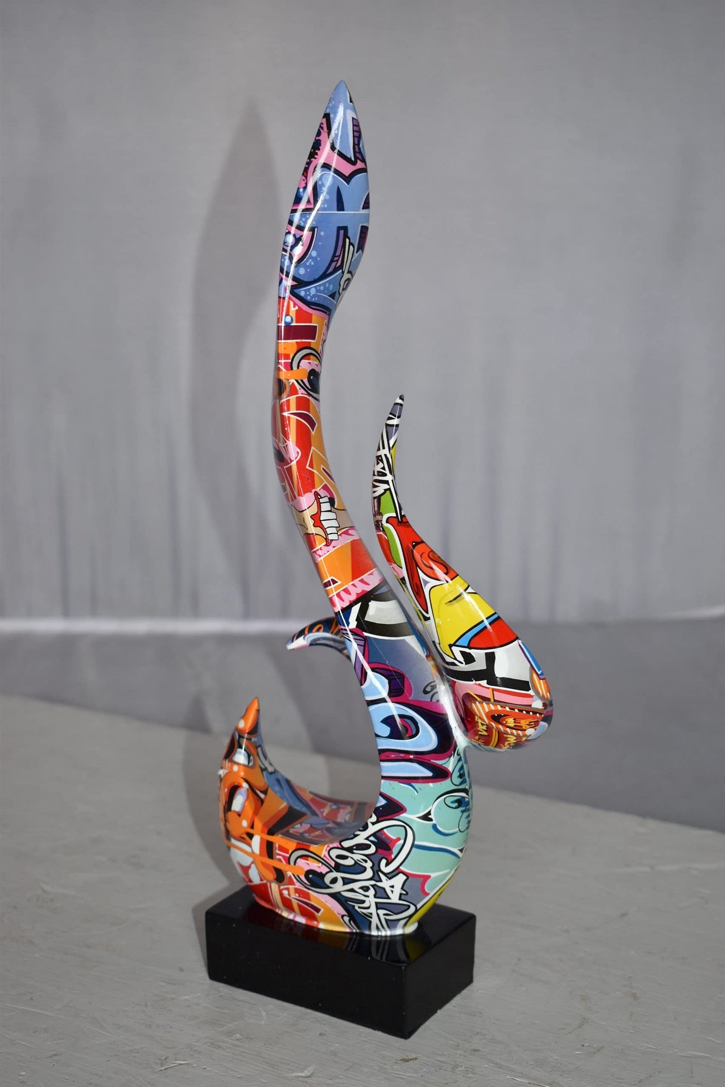 Modern Art Abstract of Fire Painted Graffiti Style Resin Statue  6" x 3" x 16"H