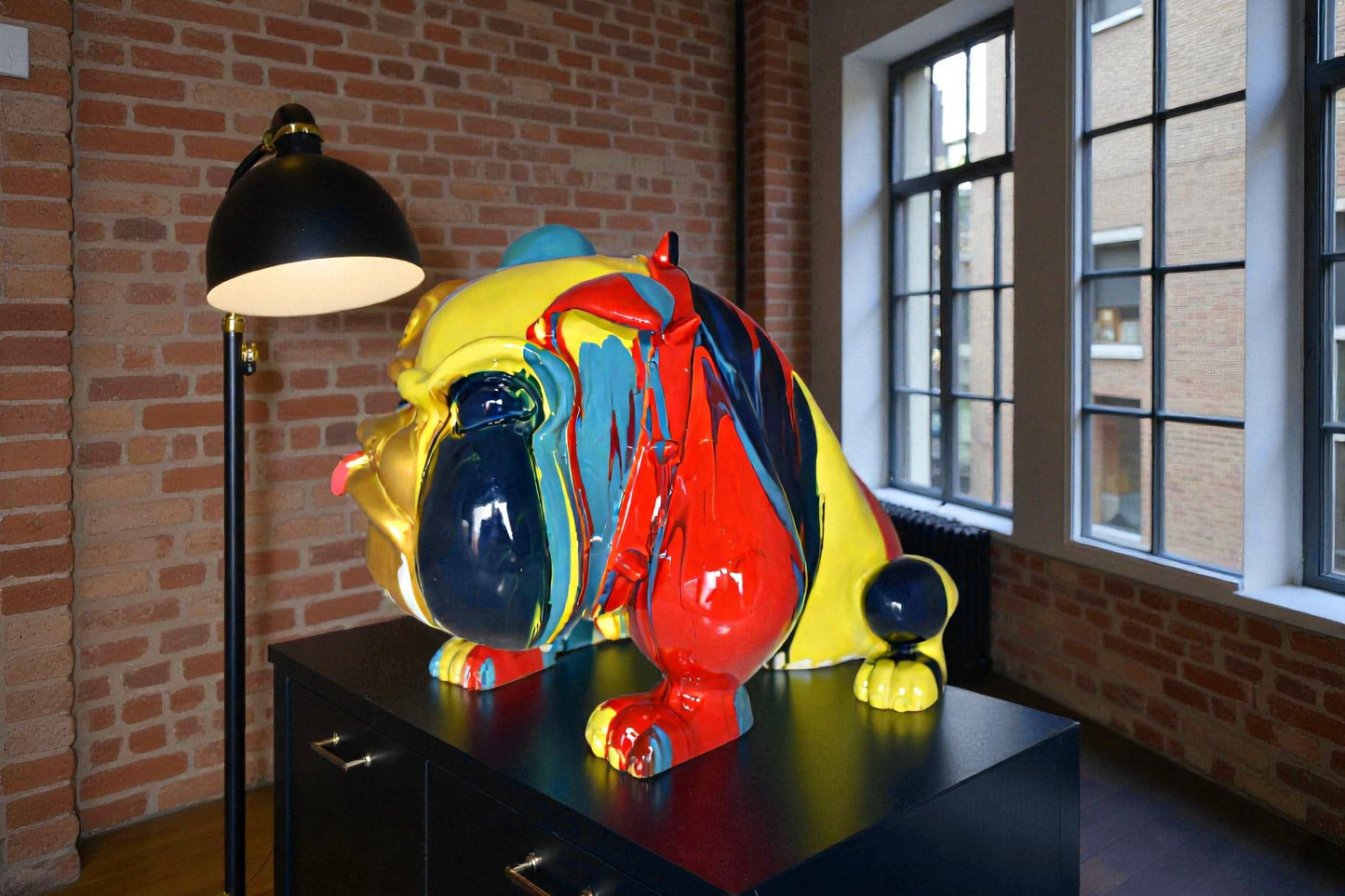 Modern Happy Paint Drops Bulldog Statue Made of Resin Size: 14" x 19" x 10"H