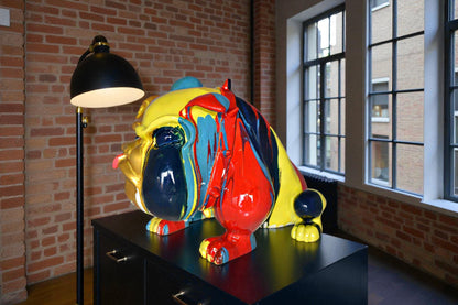 Modern Happy Paint Drops Bulldog Statue Made of Resin Size: 14" x 19" x 10"H