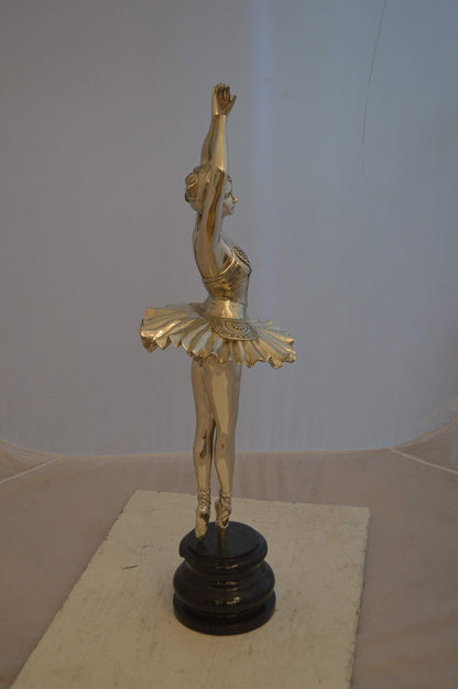 Ballerina Bronze Statue With Silver Finish -  Size: 10"L x 10"W x 35"H.