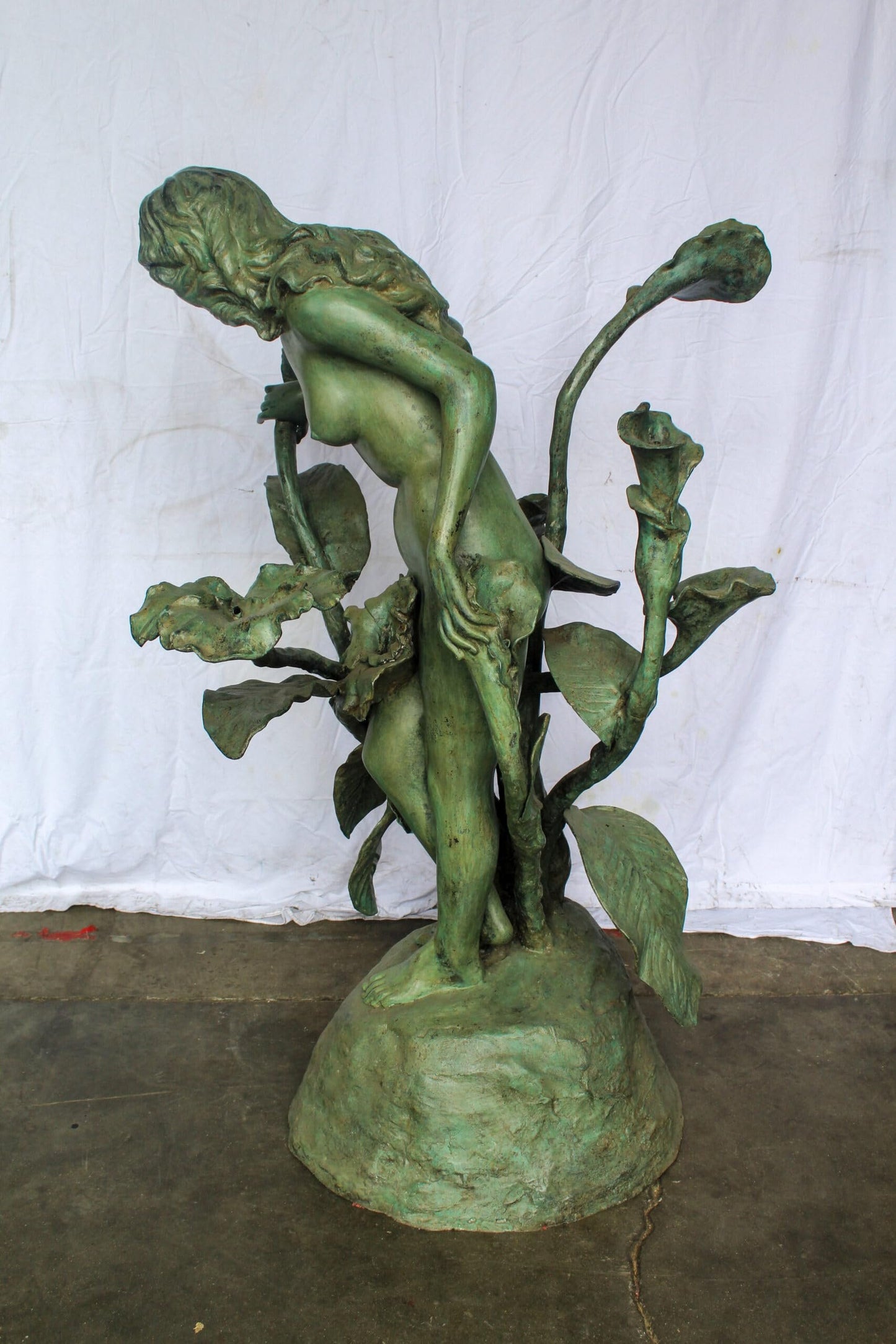 Nude Art Girl Standing by the Garden Life Size Bronze Fountain 44" x 44" x 64"H