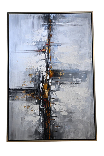 Paris Abstract Gray Gold Canvas Wall Art Framed Painting 61"x41"