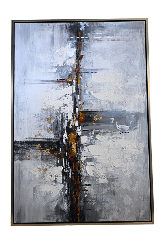 Paris Abstract Gray Gold Canvas Wall Art Framed Painting 61"x41"