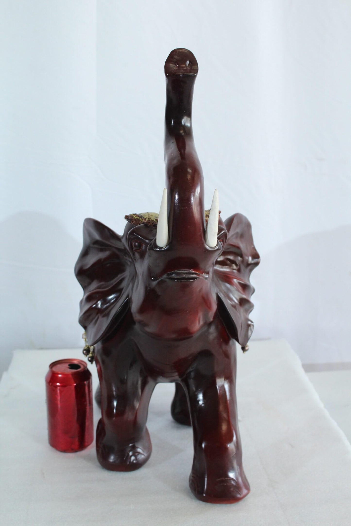 Nifao Resin Elephant Statue with Gold Saddle and Raised Trunk - Regal Lucky Elephant Home Decor - 19" x 10" x 22"H