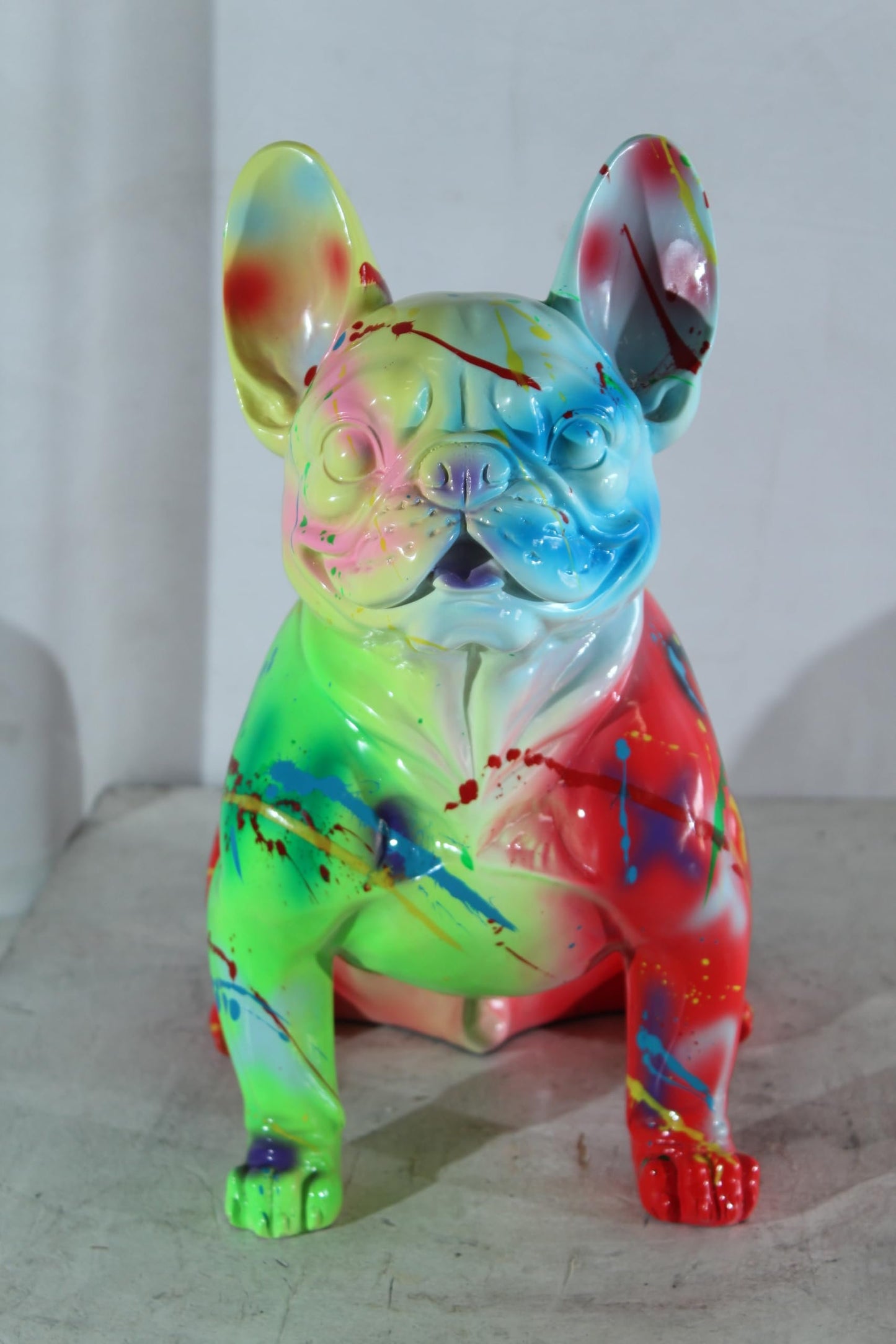 NIFAO Resin French Bulldog Statue Rainbow Paint Splatter 16"x9"x16"H