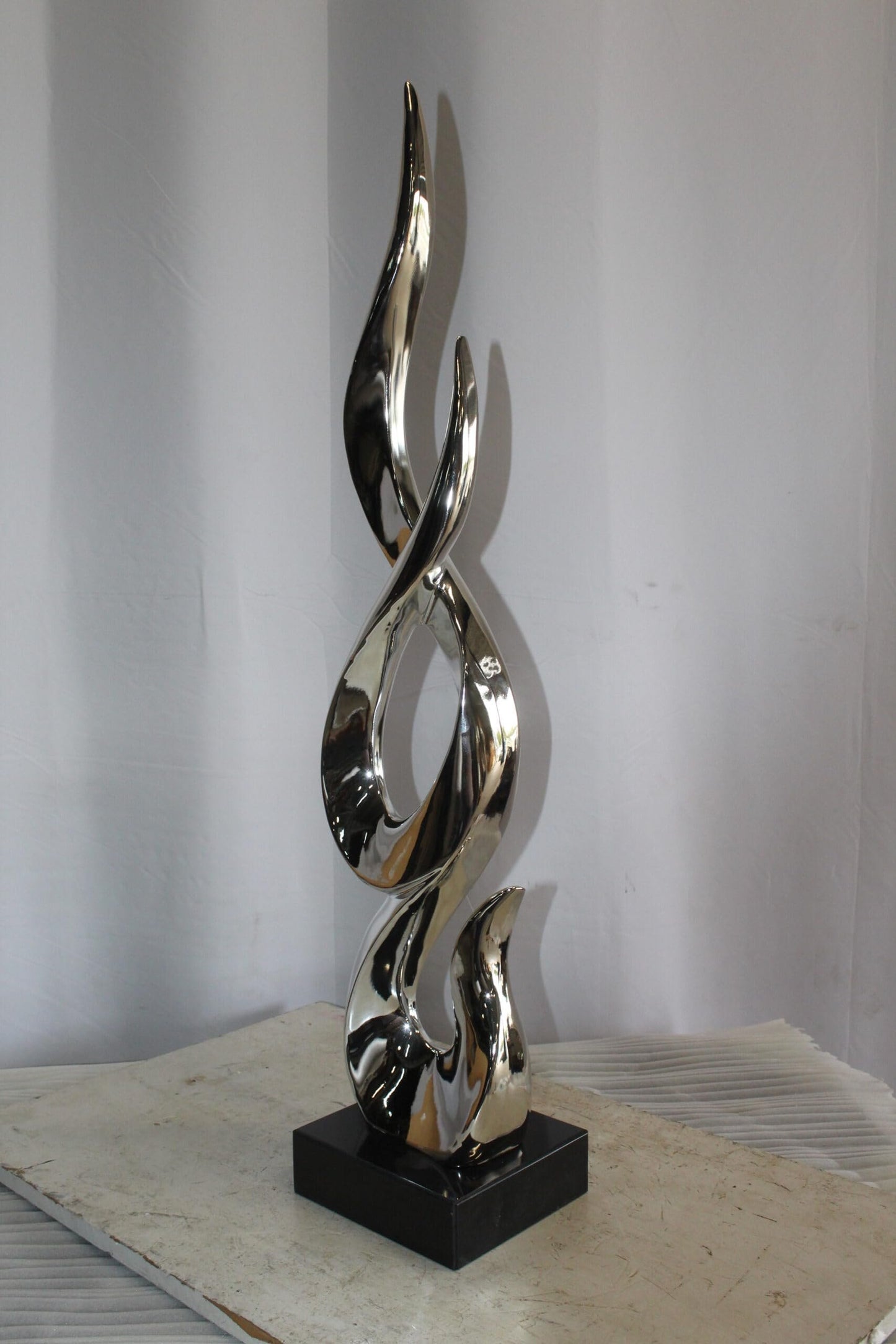 Silver Abstract Intertwined Resin Statue on Marble Base 9" x 7" x 38"H