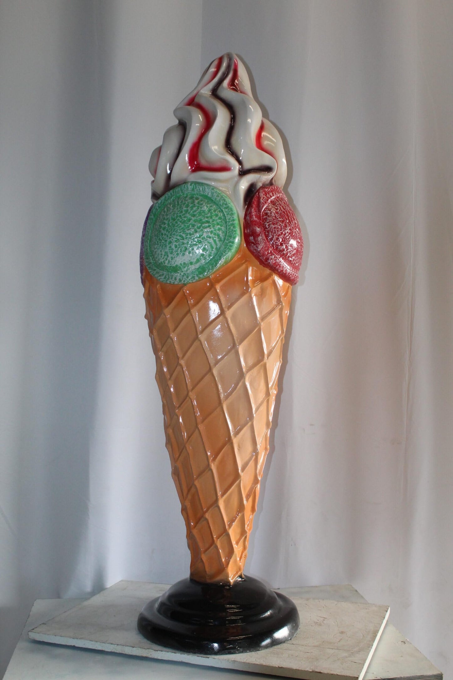 Giant Fiberglass Ice Cream Cone Statue, Sweet Delight 19" x 19" x 62"H