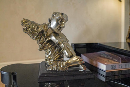 Man Playing the Violin Bronze Statue, Silver Finish - Size: 12"L x 9"W x 11"H.