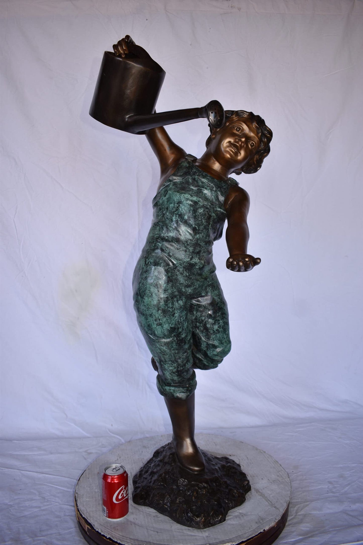 Standing Boy with Watering Can Bronze Statue Fountain - Size: 24" x  22" x 48"H.