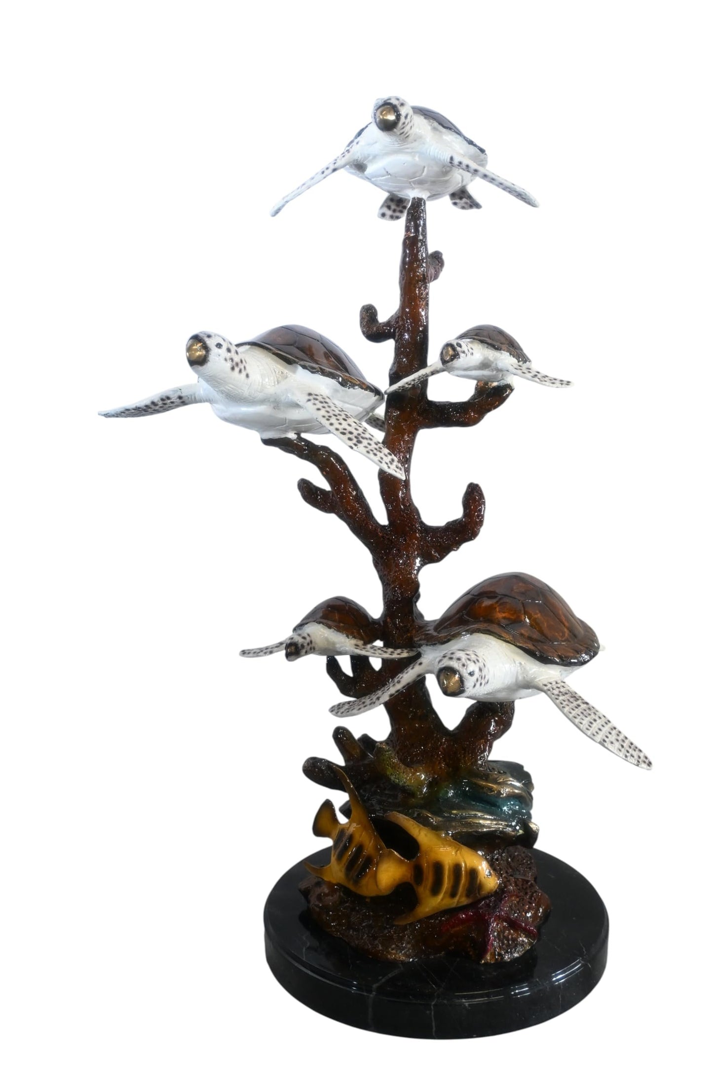 Five Sea Turtles Bronze Sculpture Coral Branch 20"x16"x30"H