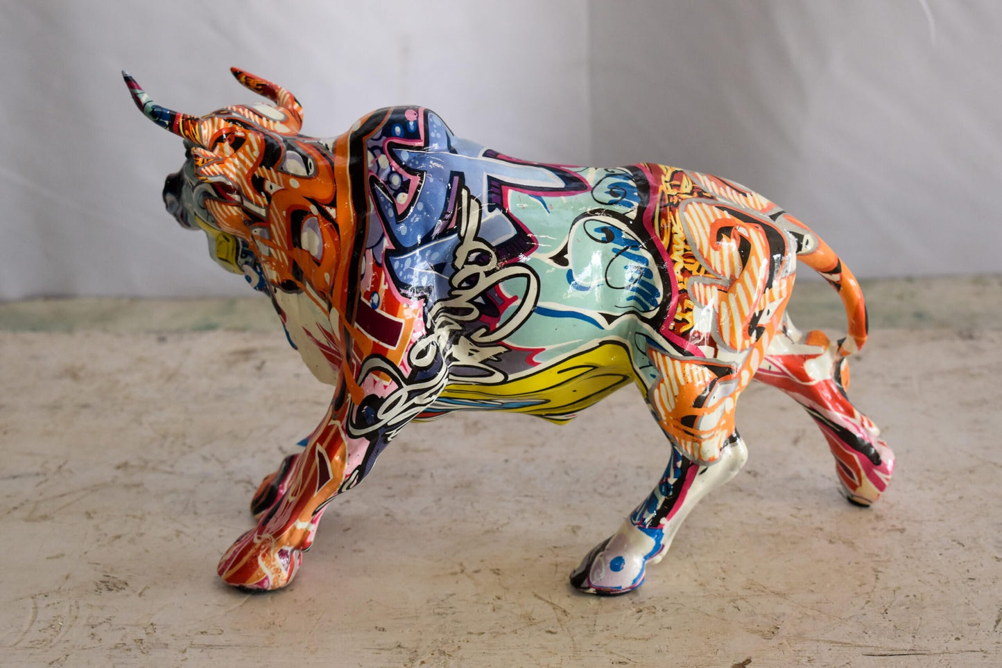 Charging Bull, Modern Pop Art Style Resin Statue 12" x 4" x 8"H