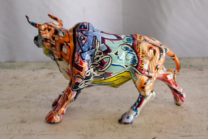 Charging Bull, Modern Pop Art Style Resin Statue 12" x 4" x 8"H