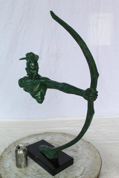 Nifao Native American Warrior with Long Bow Bronze Statue – Handcrafted Lost Wax Casting with Rich Patina – Powerful Tribal Art Sculpture Mounted on Base – Museum-Quality Detail 22" x 6" x 33"H