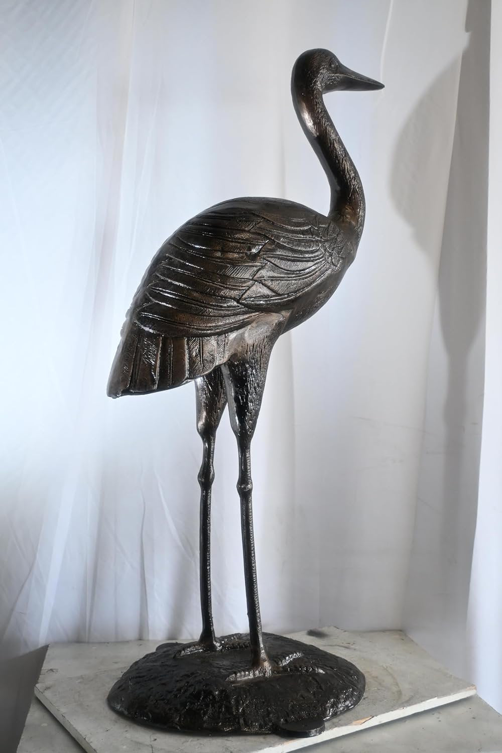 Aluminum Standing Heron Dark Bronze Patina Garden Statue 34"x24"x58"H